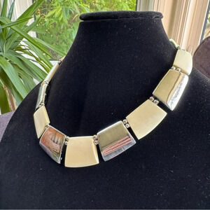 Vintage Collar Necklace with Silver Tone and Cream Links